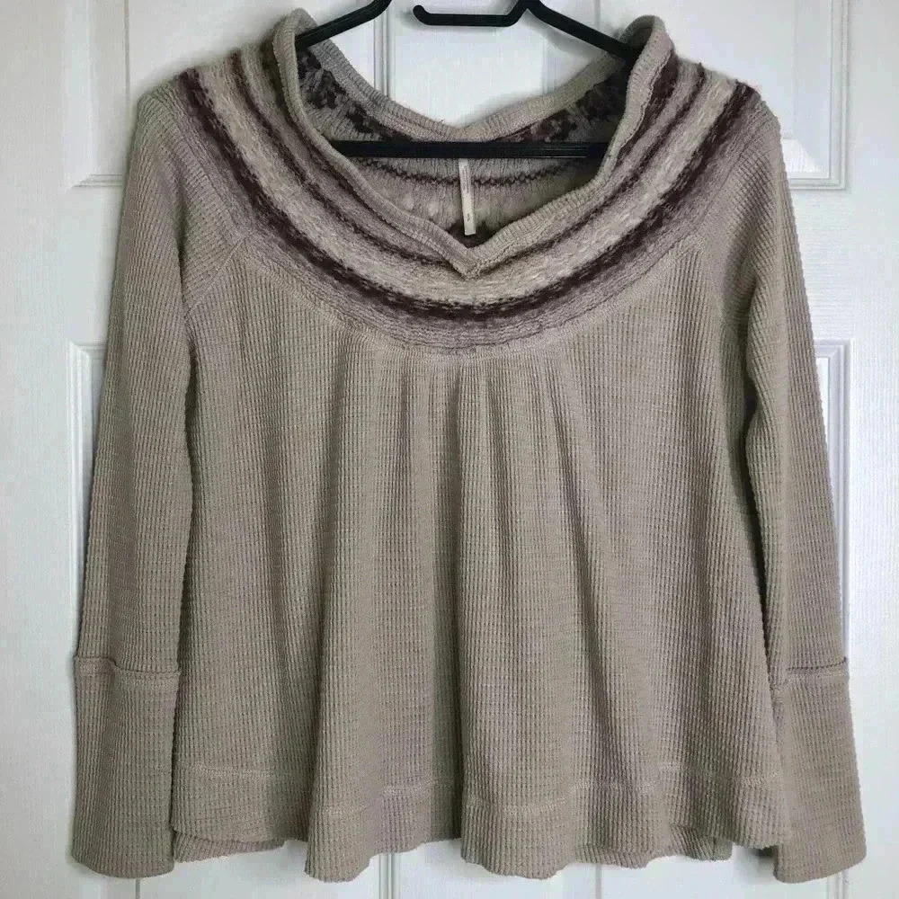 Free  People Waffle Knit Shirt Flowy Ivory Small